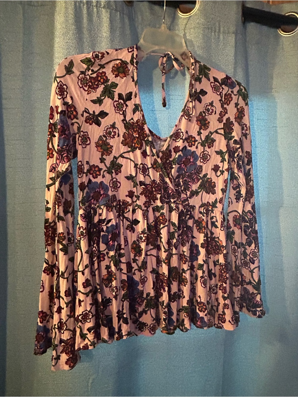 Floral Tie-Back Long Sleeve Peplum Top - Light Pink Charming Charlie